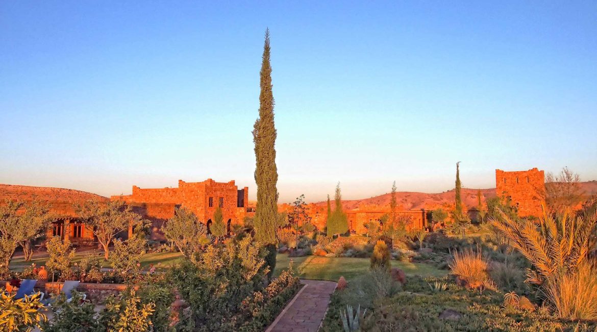 Gardens at sunset in Kasbah Angou