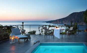 Villa Glaroni Braunis Horio pool, terrace and stunning sea views